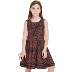 Brown Floral Pattern Floral Greek Ornaments Kids  Skater Dress