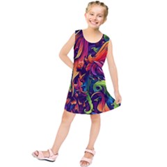Colorful Floral Patterns, Abstract Floral Background Kids  Tunic Dress