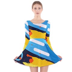 Colorful Paint Strokes Long Sleeve Velvet Skater Dress