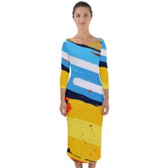 Colorful Paint Strokes Quarter Sleeve Midi Bodycon Dress