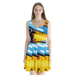 Colorful Paint Strokes Split Back Mini Dress 