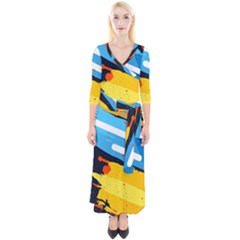 Colorful Paint Strokes Quarter Sleeve Wrap Maxi Dress
