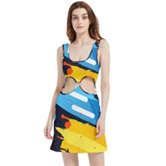 Colorful Paint Strokes Velour Cutout Dress