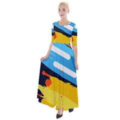 Colorful Paint Strokes Half Sleeves Maxi Dress