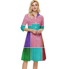 Colorful Squares, Abstract, Art, Background Classy Knee Length Dress