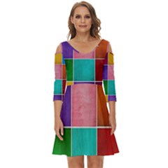 Colorful Squares, Abstract, Art, Background Shoulder Cut Out Zip Up Dress