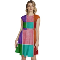 Colorful Squares, Abstract, Art, Background Cap Sleeve High Waist Dress