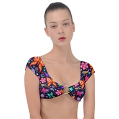 Floral Butterflies Cap Sleeve Ring Bikini Top