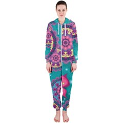 Floral Pattern, Abstract, Colorful, Flow Hooded Jumpsuit (ladies)