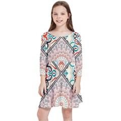 Flowers Pattern, Abstract, Art, Colorful Kids  Quarter Sleeve Skater Dress