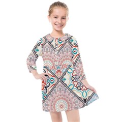 Flowers Pattern, Abstract, Art, Colorful Kids  Quarter Sleeve Shirt Dress