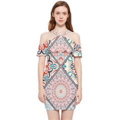 Flowers Pattern, Abstract, Art, Colorful Shoulder Frill Bodycon Summer Dress
