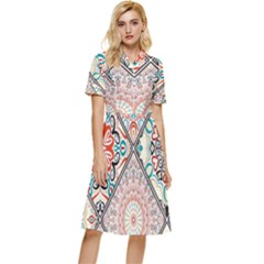 Flowers Pattern, Abstract, Art, Colorful Button Top Knee Length Dress