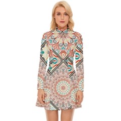 Flowers Pattern, Abstract, Art, Colorful Long Sleeve Velour Longline Dress