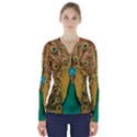 Peacock Feather Bird Peafowl V-Neck Long Sleeve Top View1