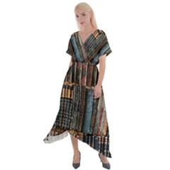 Seamless Pattern With Flower Bird Cross Front Sharkbite Hem Maxi Dress