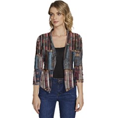 Seamless Pattern With Flower Birds Women s Casual 3/4 Sleeve Spring Jacket