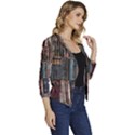 Seamless Pattern With Flower Birds Women s Casual 3/4 Sleeve Spring Jacket View3