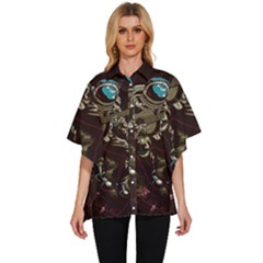 Astronaut Playing Guitar Parody Women s Batwing Button Up Shirt