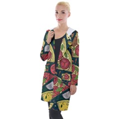 Seamless Pizza Slice Pattern Illustration Great Pizzeria Background Hooded Pocket Cardigan