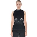 Black Cat Face Mock Neck Shell Top View1
