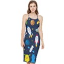 Big Set Cute Astronauts Space Planets Stars Aliens Rockets Ufo Constellations Satellite Moon Rover Bodycon Cross Back Summer Dress View1