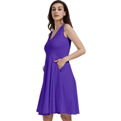 Ultra Violet Purple Sleeveless V-neck Skater Dress With Pockets by Patternsandcolors
