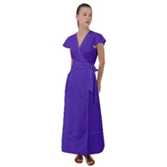 Ultra Violet Purple Flutter Sleeve Maxi Dress by Patternsandcolors