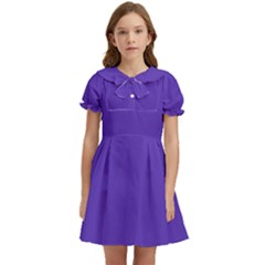 Ultra Violet Purple Kids  Bow Tie Puff Sleeve Dress by Patternsandcolors