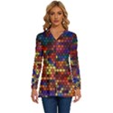 Zig Zag Pattern Geometric Design Long Sleeve Drawstring Hooded Top View1