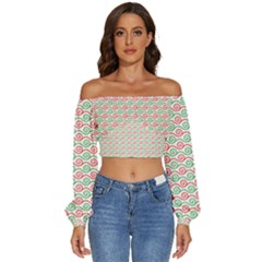Background Pattern Leaves Texture Long Sleeve Crinkled Weave Crop Top