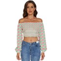 Background Pattern Leaves Texture Long Sleeve Crinkled Weave Crop Top View1
