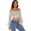 Background Pattern Leaves Texture Long Sleeve Crinkled Weave Crop Top View3