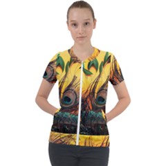 Japan Art Artwork Asia Drawing Lake Landscape Mountain Nature Oriental Short Sleeve Zip Up Jacket