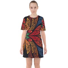 Fractals, Floral Ornaments, Rings Sixties Short Sleeve Mini Dress