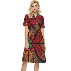 Fractals, Floral Ornaments, Rings Button Top Knee Length Dress