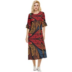 Fractals, Floral Ornaments, Rings Double Cuff Midi Dress