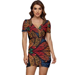 Fractals, Floral Ornaments, Rings Low Cut Cap Sleeve Mini Dress