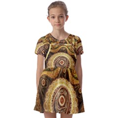 Fractals, Floral Ornaments, Waves Kids  Short Sleeve Pinafore Style Dress