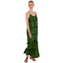 Green Floral Pattern Floral Greek Ornaments Cami Maxi Ruffle Chiffon Dress
