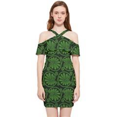 Green Floral Pattern Floral Greek Ornaments Shoulder Frill Bodycon Summer Dress