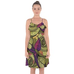 Green Paisley Background, Artwork, Paisley Patterns Ruffle Detail Chiffon Dress