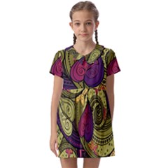 Green Paisley Background, Artwork, Paisley Patterns Kids  Asymmetric Collar Dress