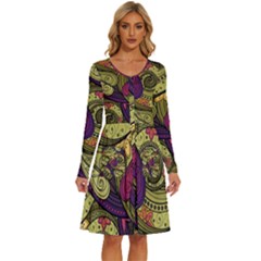 Green Paisley Background, Artwork, Paisley Patterns Long Sleeve Dress With Pocket