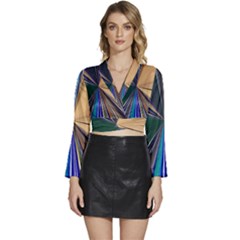 Eyes Pattern Woman Cartoon Long Sleeve Tie Back Satin Wrap Top