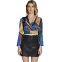 Eyes Pattern Woman Cartoon Long Sleeve Tie Back Satin Wrap Top View1