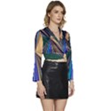 Eyes Pattern Woman Cartoon Long Sleeve Tie Back Satin Wrap Top View3