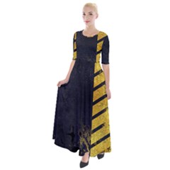 Grunge Lines Stone Textures, Background With Lines Half Sleeves Maxi Dress