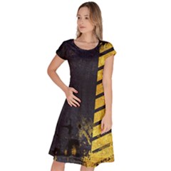 Grunge Lines Stone Textures, Background With Lines Classic Short Sleeve Dress