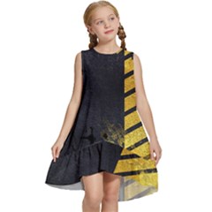 Grunge Lines Stone Textures, Background With Lines Kids  Frill Swing Dress